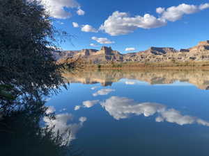 Water view with a mountain view