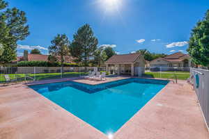 View of swimming pool with a patio