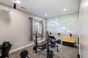 Exercise area with carpet