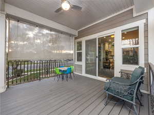 Wooden deck with ceiling fan