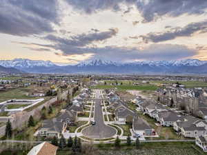 Aerial view at dusk with a mountain view