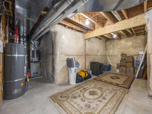 Basement with heating unit and water heater