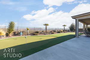 View of yard featuring a patio and putting green