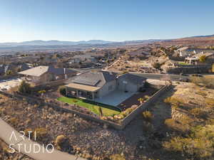 Aerial view featuring a mountain view and golf course view