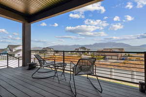 Deck featuring a mountain view