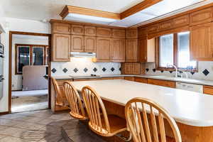 Kitchen featuring black electric stovetop, dishwasher, sink, and decorative backsplash