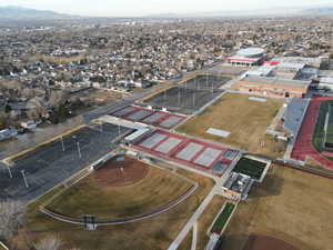 Drone / aerial view featuring a mountain view