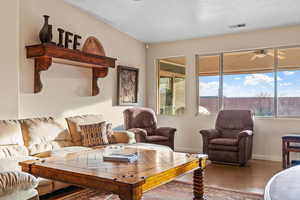 Living room featuring large windows