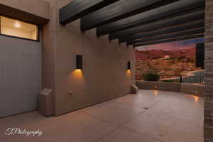 View of patio terrace at dusk