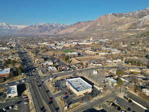 Drone / aerial view featuring a mountain view