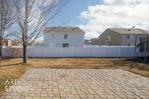 Exterior space with a trampoline