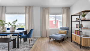 Living area with hardwood / wood-style floors and a wealth of natural light