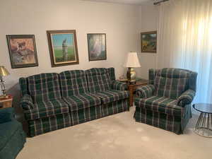 Living room featuring carpet floors