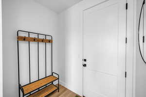 Mudroom featuring light wood-type flooring