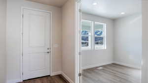 Entryway with light hardwood / wood-style flooring