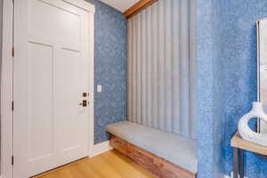 Mudroom with light wood-type flooring