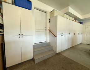 Built-in storage shelves in the garage included