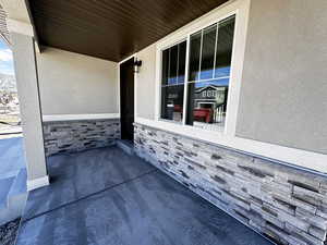 View of patio / terrace with a mountain view