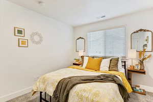 Bedroom with carpet floors