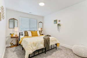 Bedroom with carpet flooring