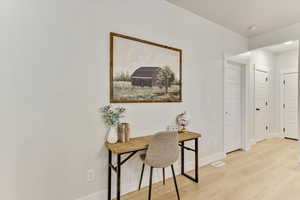 Office featuring light hardwood / wood-style flooring