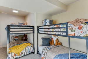 Bedroom featuring carpet