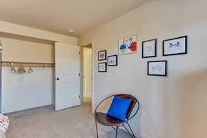 Interior space with light colored carpet