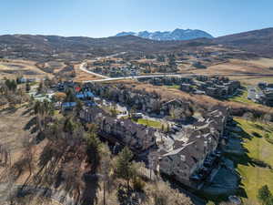 Aerial view featuring a mountain view