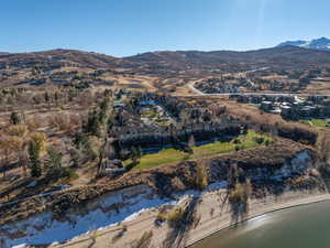 Bird's eye view featuring a water and mountain view