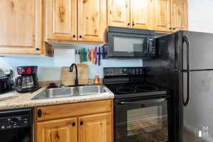 Kitchen featuring sink and black appliances