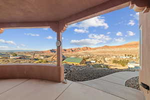 View of patio / terrace featuring a mountain view