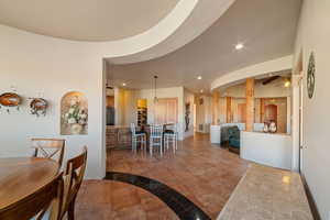 Dining space with ceiling fan