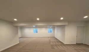 Basement with carpet flooring