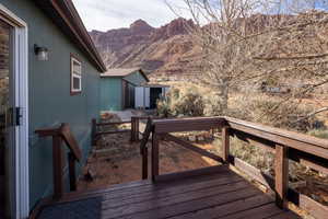 Wooden terrace with a mountain view