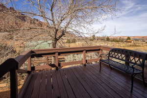 Wooden deck with a rural view