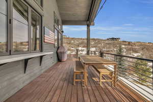 View of snow covered deck