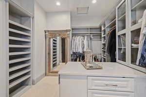 Spacious closet featuring light carpet