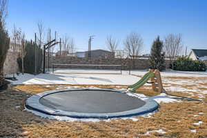 View of yard featuring volleyball court