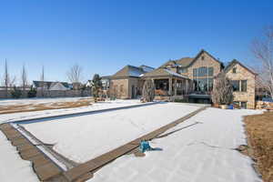 View of snow covered pool