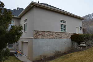 View of home's exterior featuring a garage