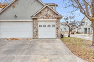 Exterior space featuring a garage