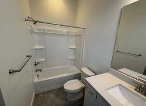 Full bathroom featuring vanity, toilet, and bathing tub / shower combination