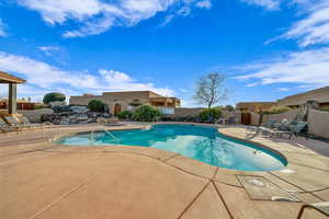 View of swimming pool with a patio