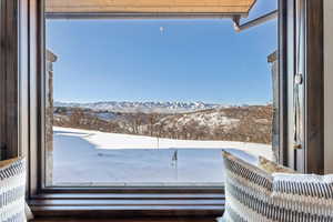 Interior space with a mountain view