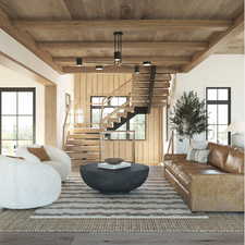 Entry room featuring beamed ceiling and wooden ceiling