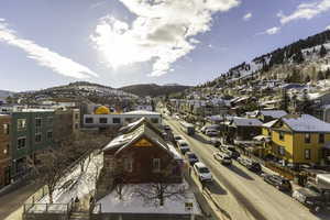 Drone / aerial view with a mountain view