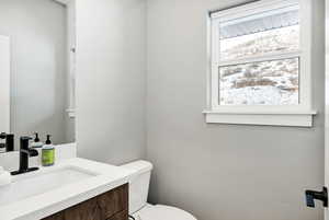 Bathroom with vanity and toilet