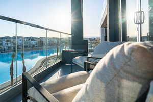 Balcony with a water view