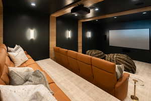 View of carpeted home theater room