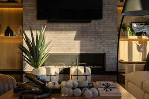 Living room featuring a fireplace